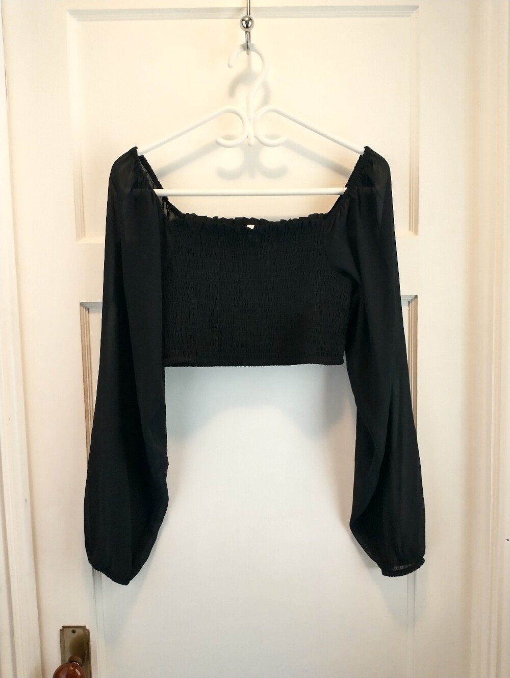 Simons Twik Black Off-Shoulder Smocked Crop Top - Women's